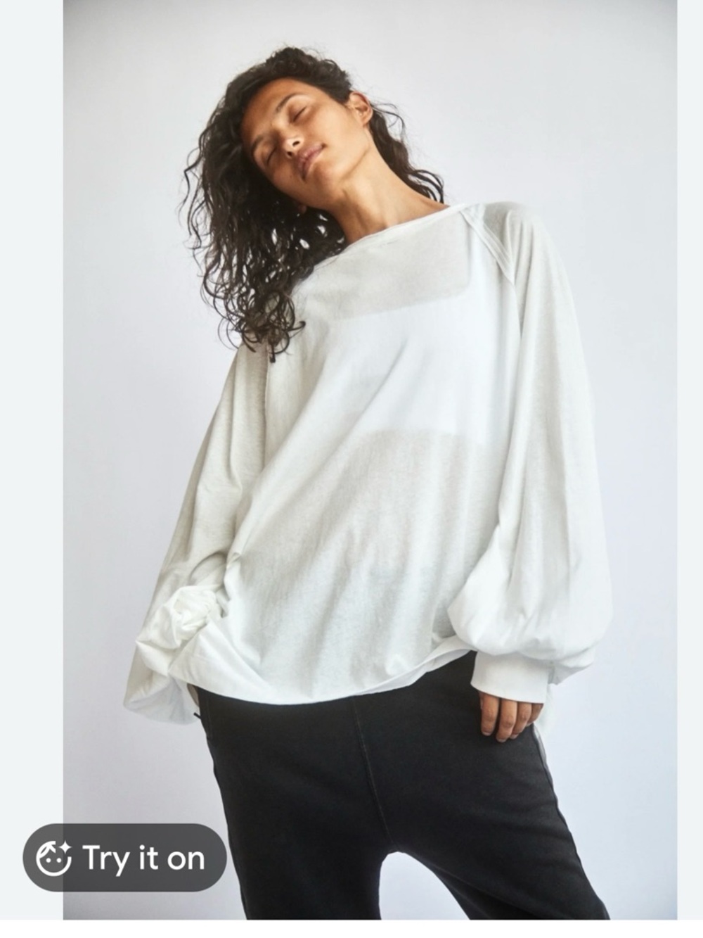 Free People White Balloon Sleeve Pullover Top